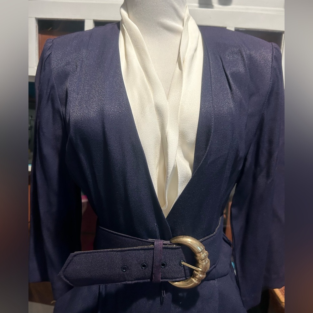 🦋 Vtg 80s -JSJ- Womens navy dress